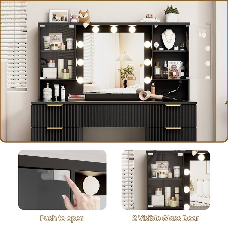 47" Modern Makeup Vanity Desk with Mirror and Large Cabinets, Dressing Table