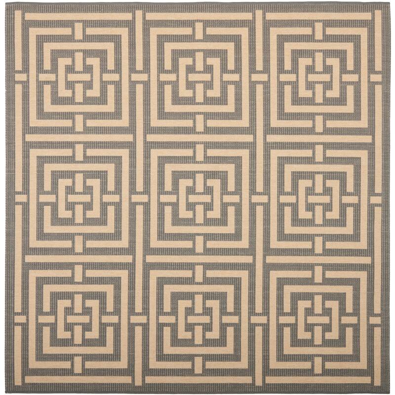 SAFAVIEH Courtyard Ginger Indoor/ Outdoor Waterproof Patio Backyard Rug - 6'7" Square - Grey/Cream