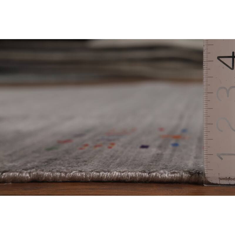 Hand Knotted Oriental Viscose Silk Carpet Tribal Animal Pictorial Greys & Charcoal Gabbeh Area Rug - 11' 6'' X 7' 11''