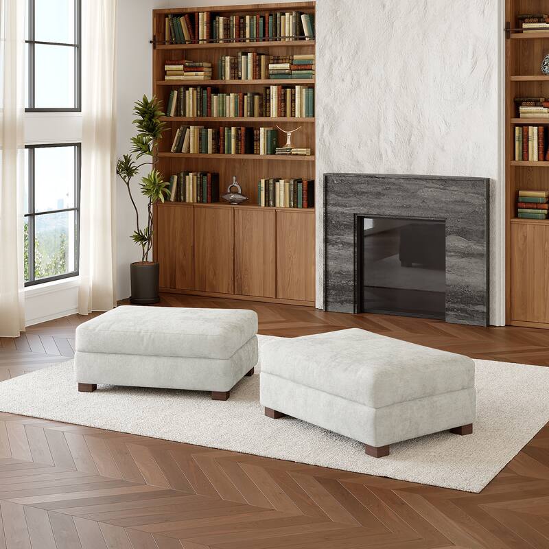 Oversized Chenille Modular Ottoman With Cushioned Top