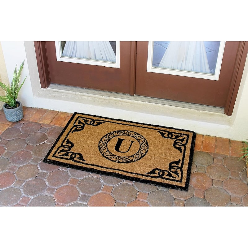 A1HC Natural Coir Monogrammed Anti-Shed Front Doormat 24" x 39"