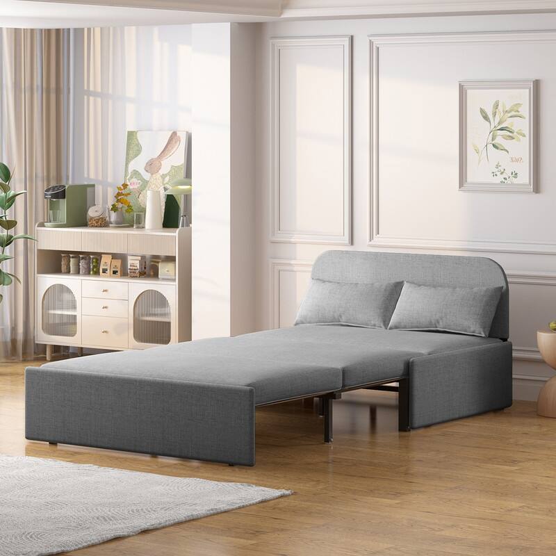 Mixoy Linen 2-in-1 Convertible Sofa Bed,Twin/Queen Pull Out Sleeper Sofa with Mattress,Cushions