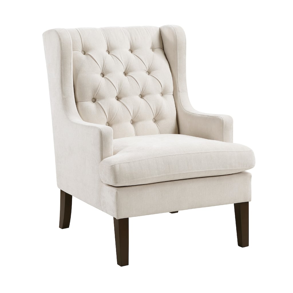 Hosanna Accent Wing Armchair, Button Tufted Beige Polyester, Brown