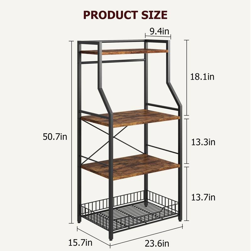 Kitchen Bakers Rack, Microwave Oven Stand with Large Wire Basket