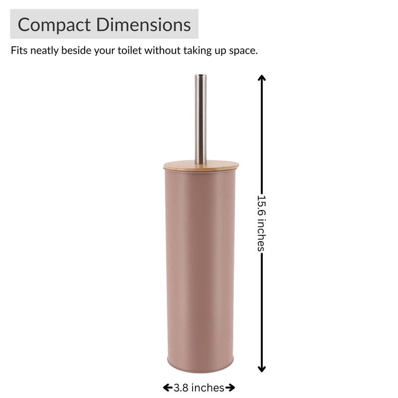 Metal Toilet Brush and Holder Set With Bamboo Lid