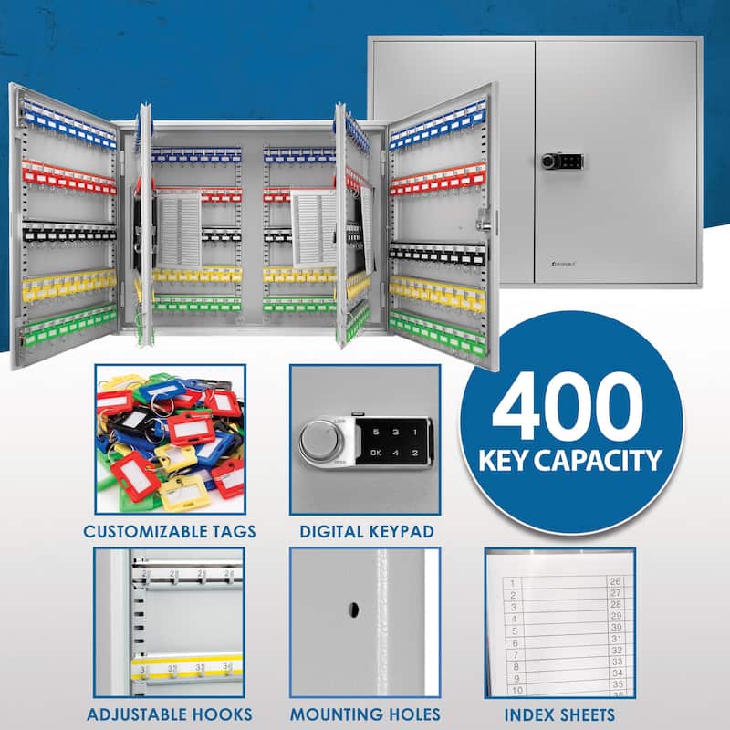 400-Adjustable Key Lock Box With Digital Lock Grey