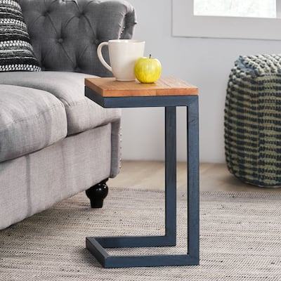 Christopher Knight Home Darlah Rustic Industrial Firwood and Metal C-Shaped Accent Table - 12.75" L x 10.25" W x 19.50" H