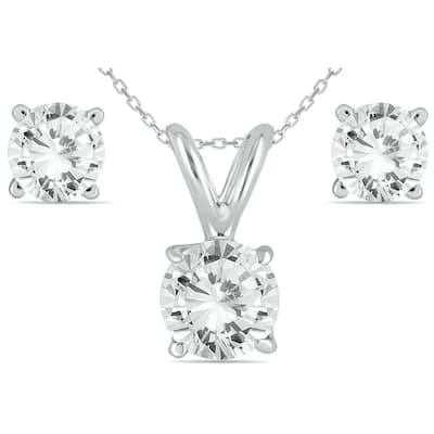 14K White Gold 1 Carat TW Certified Diamond Pendant and Earring Matching Set (J-K Color, I2-I3 Clarity)