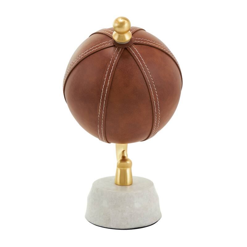 Brown Leather Handmade Stitched Globe with White Marble Base