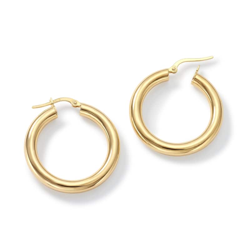 Clover 14k Yellow Gold High-Polish Round Hoop Earrings 4mm