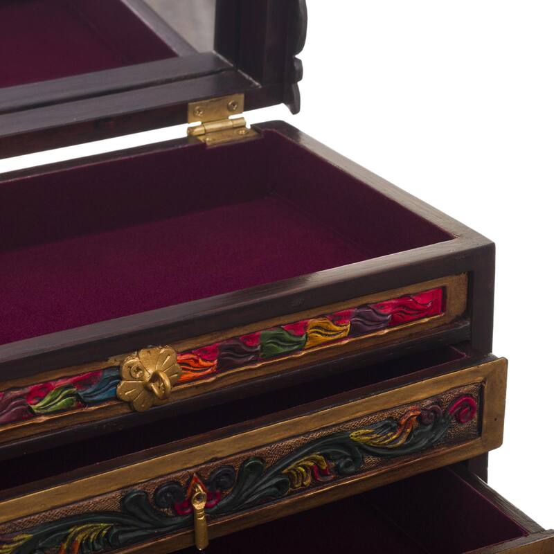 Novica Handmade Treasure Garden In Amber Leather And Wood Jewelry Box