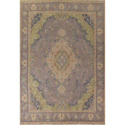 Gray Tabriz Persian Vintage Area Rug Hand-Knotted Wool Carpet - 9'6" x 13'4"