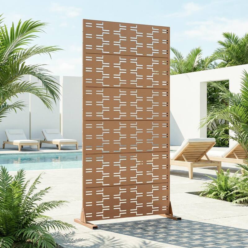 72" H×47"W Dovelina Black Outdoor Freestanding Metal Privacy Screen Decorative Garden Fence