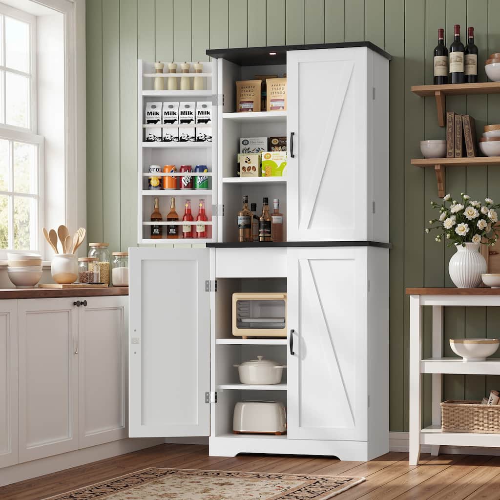 Kitchen Pantry Storage Cabinet with Door Shelves & Anti-tip, Floor Storage Cabinet
