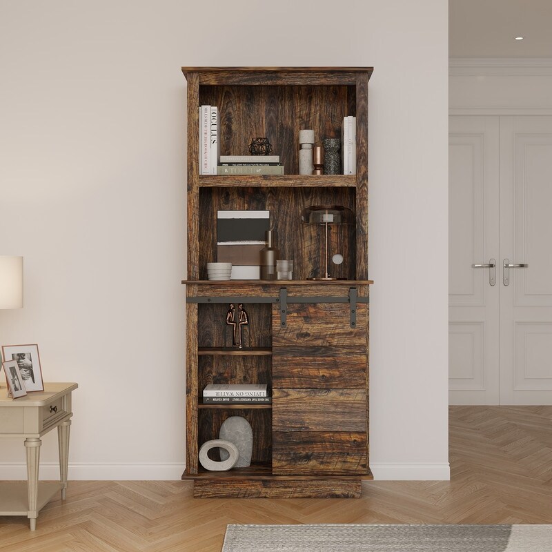 Farmhouse Rustic Kitchen Sideboard Buffet with Hutch Pantry