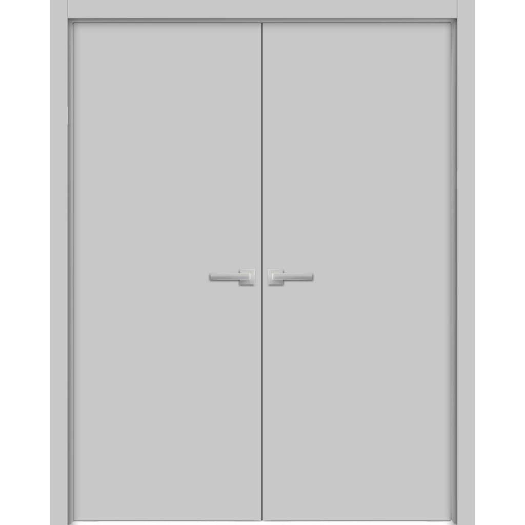 Solid French Double Doors 36 x 80 inches | Planum 0010 Matte Grey | Wood Solid Panel Frame Trims