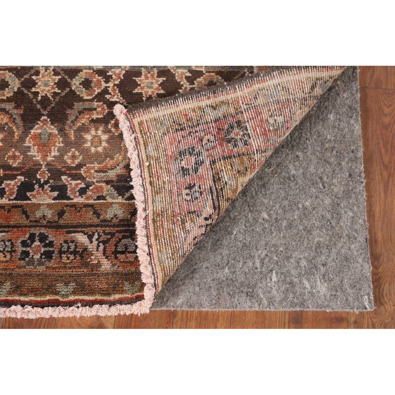 Brown Hamedan Persian Vintage Runner Rug Handmade Wool Carpet - 3'4"x 10'5"