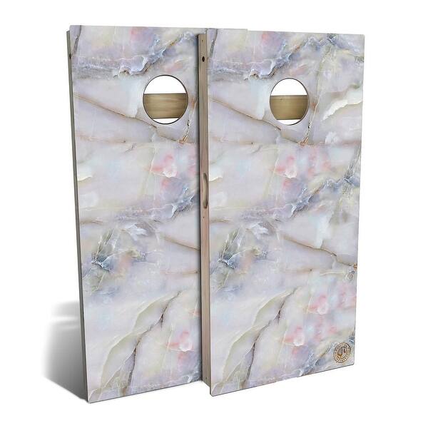 slide 2 of 8, Multi Colored Marble Outdoor Cornhole Board Set