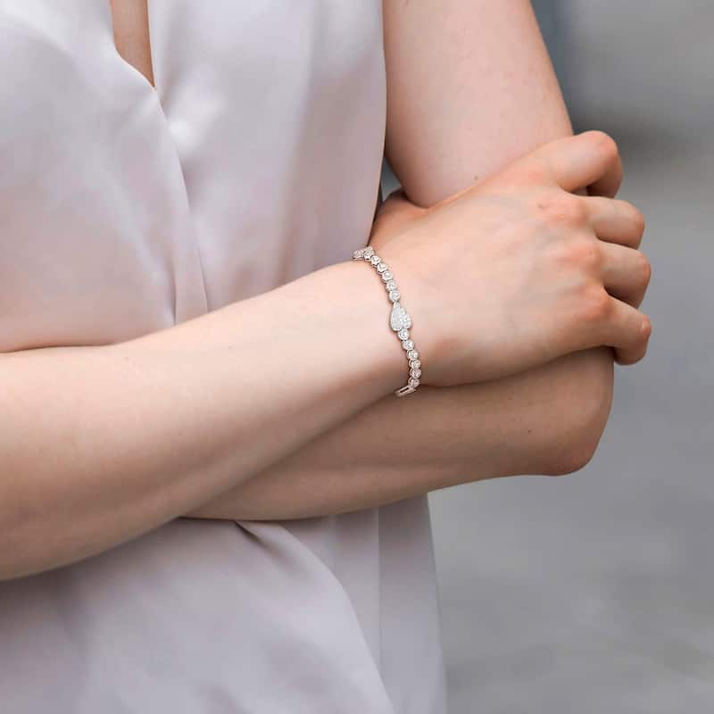 Miadora 9 1/2ct TGW Created White Sapphire Heart Bracelet Sterling Silver