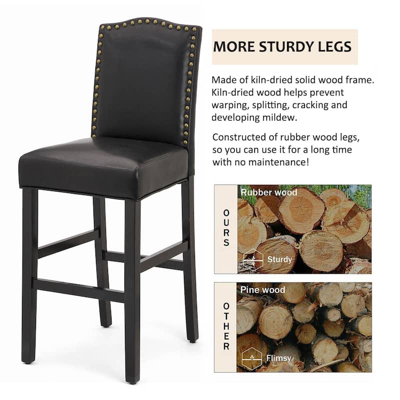 Glitzhome Set of 2 45"H PU Riveted Upholstered Bar Stools Pub Chairs