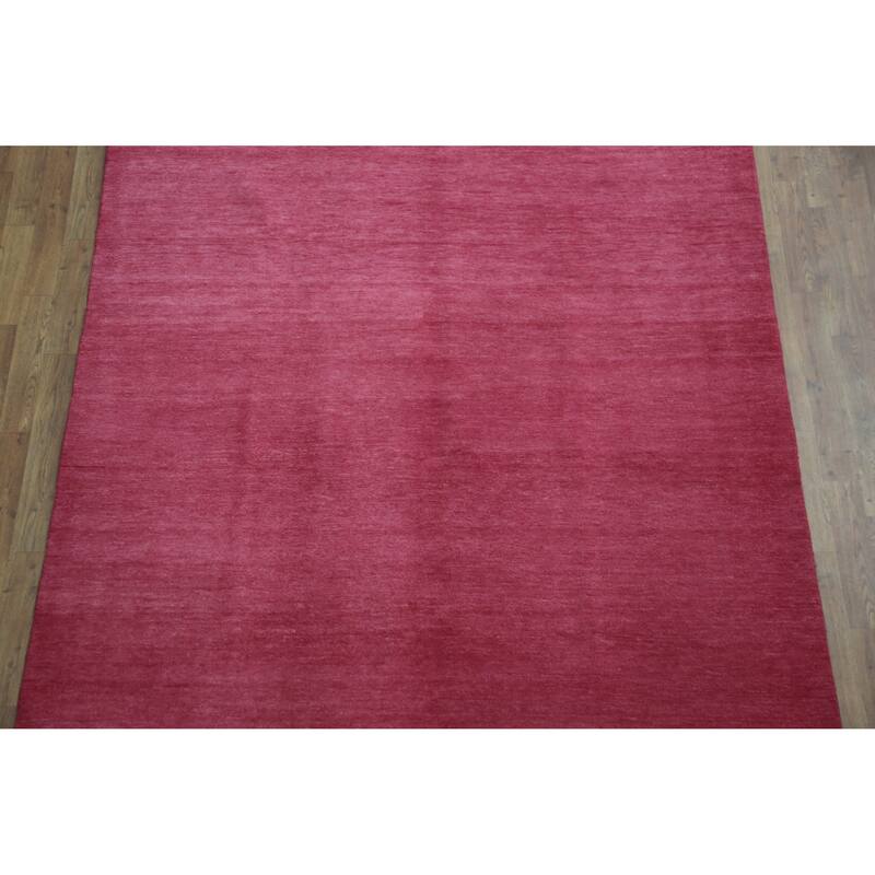 Hand Knotted Oriental 100% Wool Carpet Modern Solid Pink Gabbeh Area Rug - 9' 2'' X 6' 2''