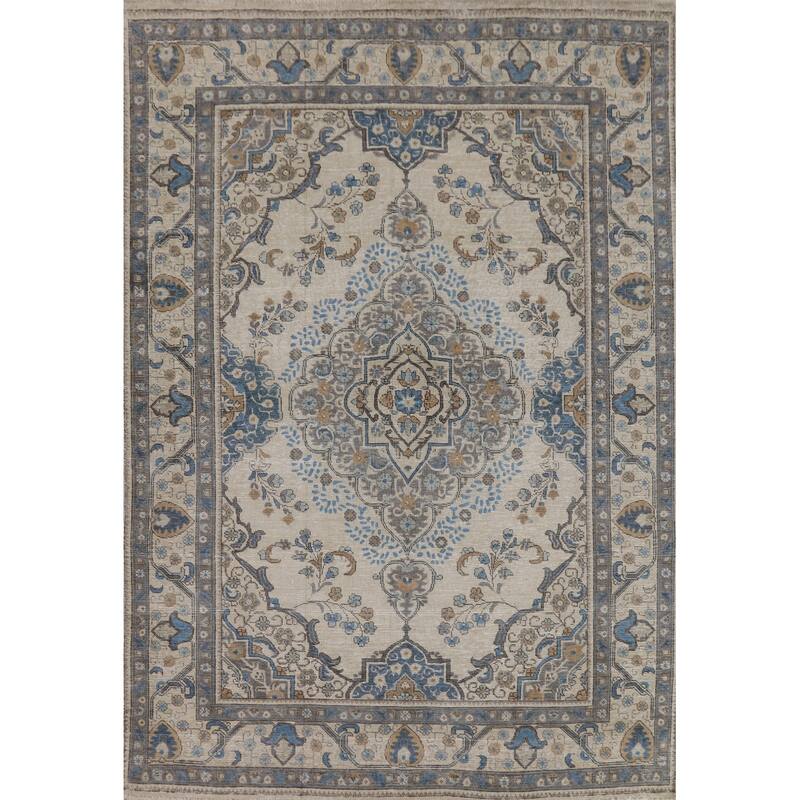Traditional Tabriz Persian Vintage Rug Handmade Wool Carpet - 6'5" x 9'3"