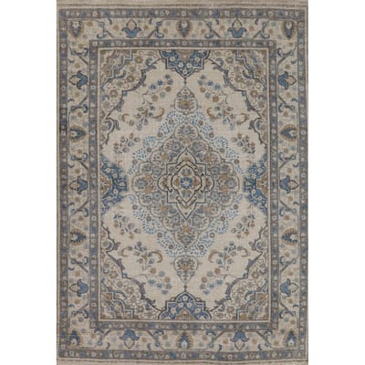 Traditional Tabriz Persian Vintage Rug Handmade Wool Carpet - 6'5" x 9'3"