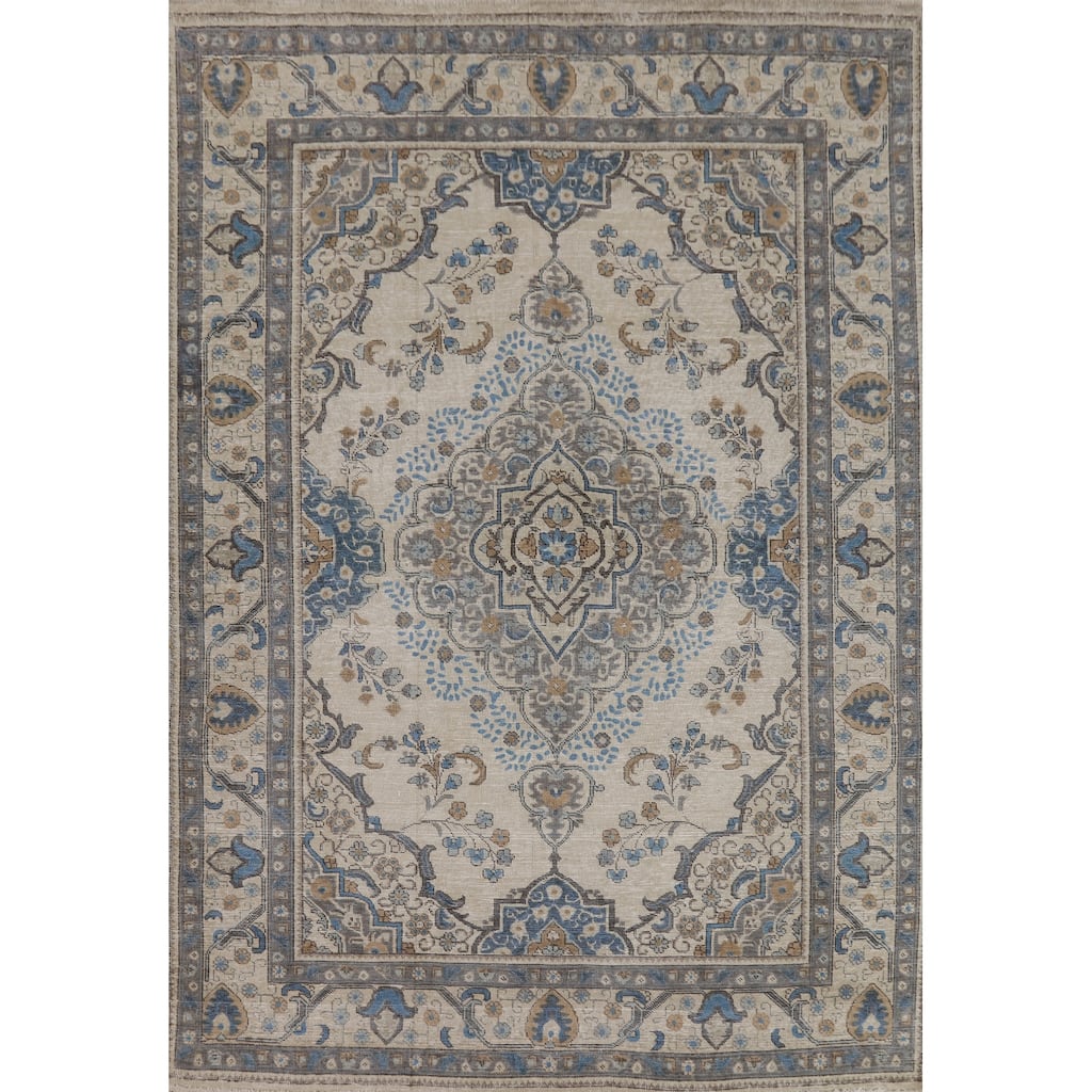 Traditional Tabriz Persian Vintage Rug Handmade Wool Carpet - 6'5" x 9'3"