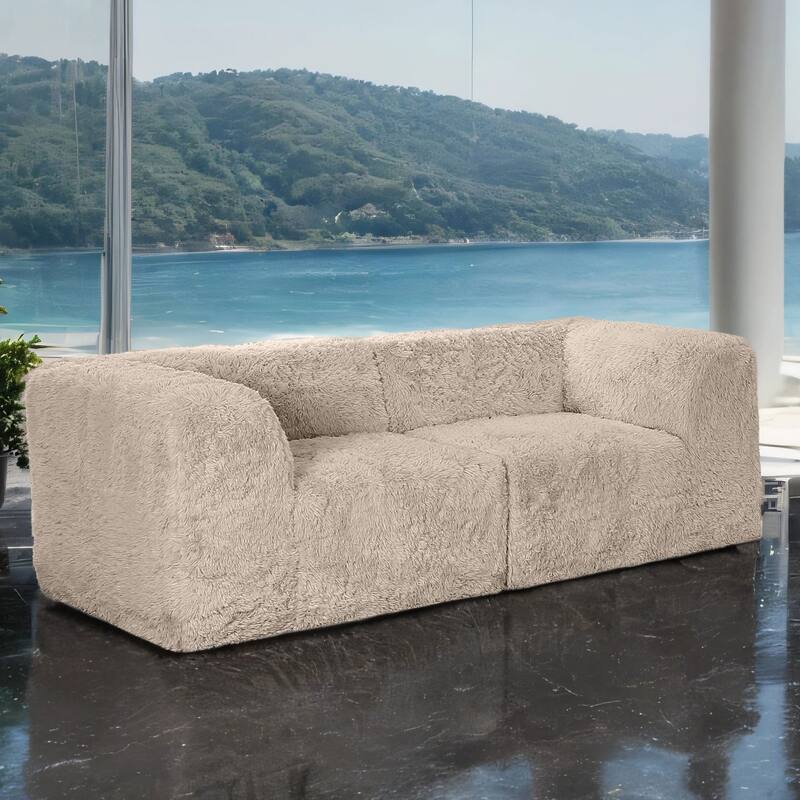 Furniture of America Ylena Modern 5-Piece Faux Fur Foam Modular Compressed Sofa and Loveseat Set