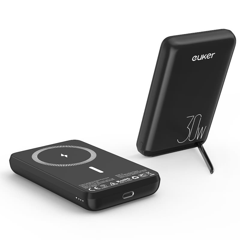 10000mAh Wireless Portable Charger Mag-Safe Battery Pack with Foldable Stand - N/A - Black