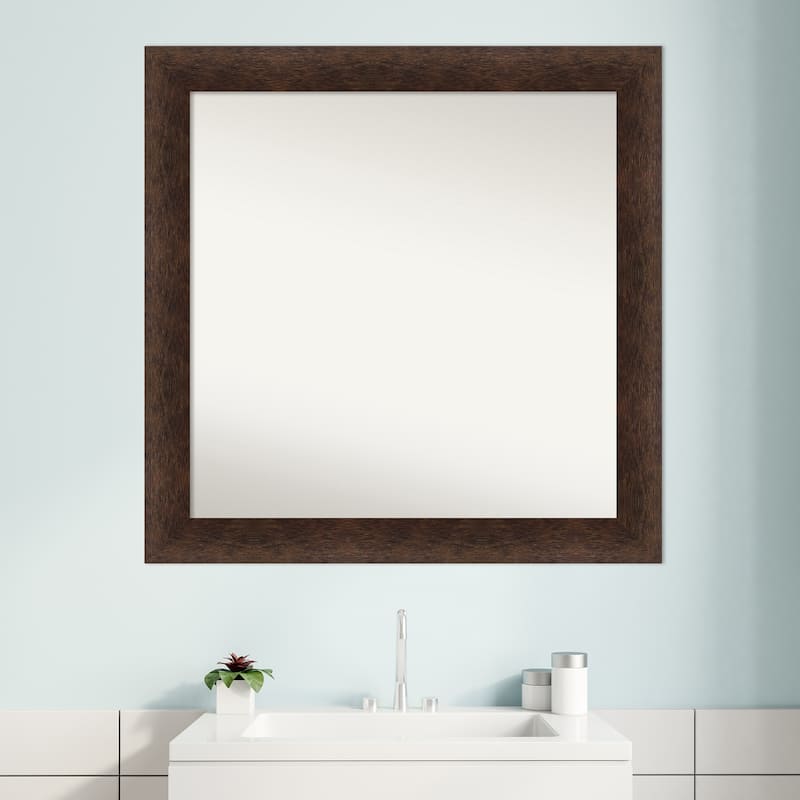 Warm Walnut Non-Beveled Wood Framed Bathroom Vanity Wall Mirror - Warm Walnut