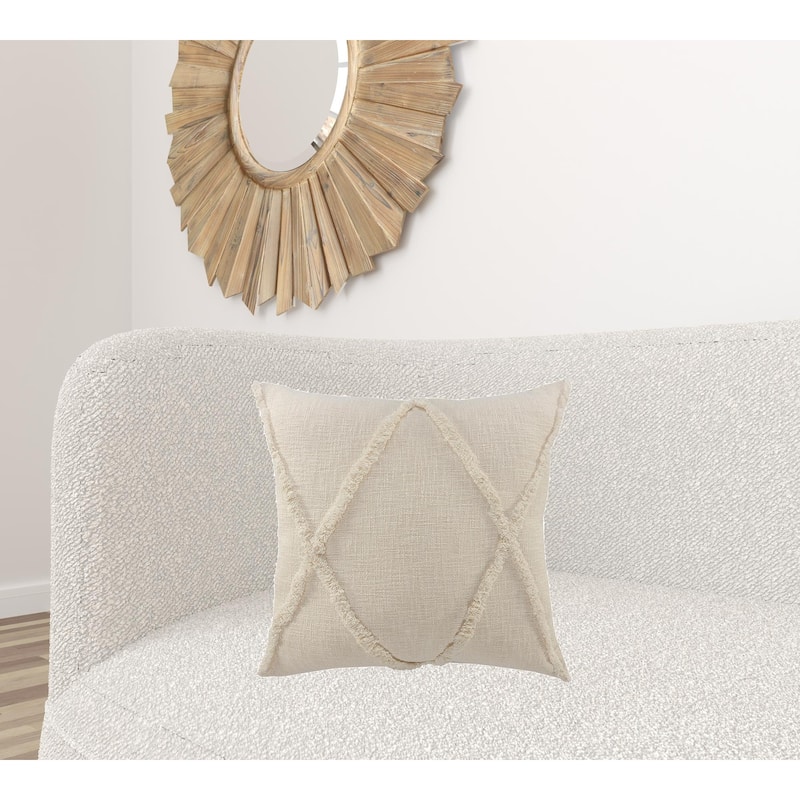 HomeRoots 20" X 20" Ivory 100% Cotton Zippered Pillow