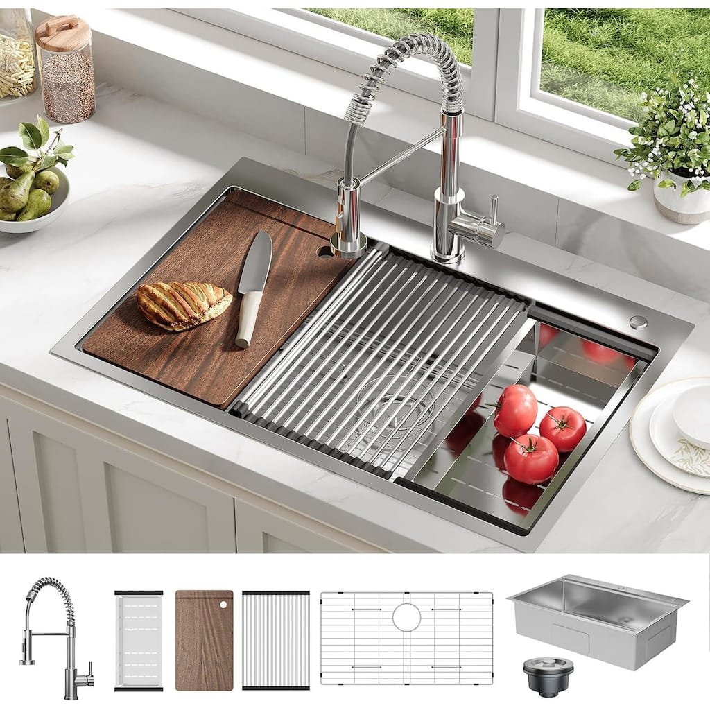33"X22"X9" Undermount Kitchen Drop In Sink for Easy Installation with Faucet