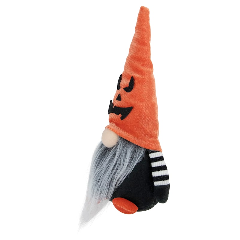 9.75" Black and Orange Halloween Gnome with Jack-O-Lantern Hat
