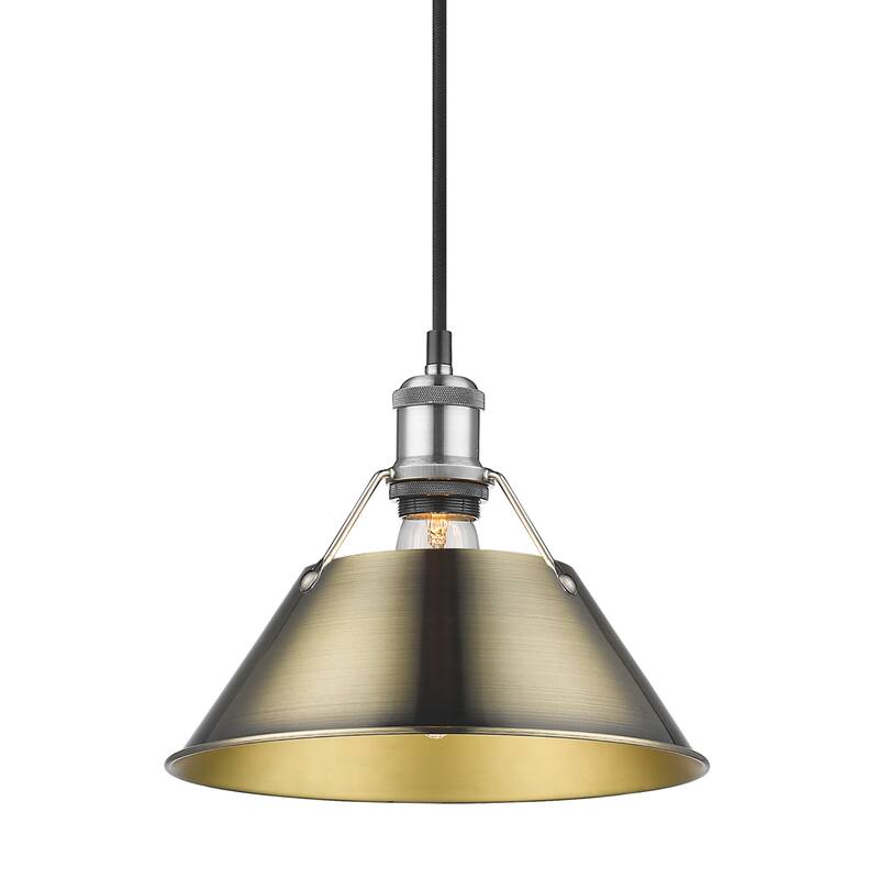 Yep by Golden Lighting Orwell 1-light 10in Pendant in Pewter and Aged Brass shade - Silver