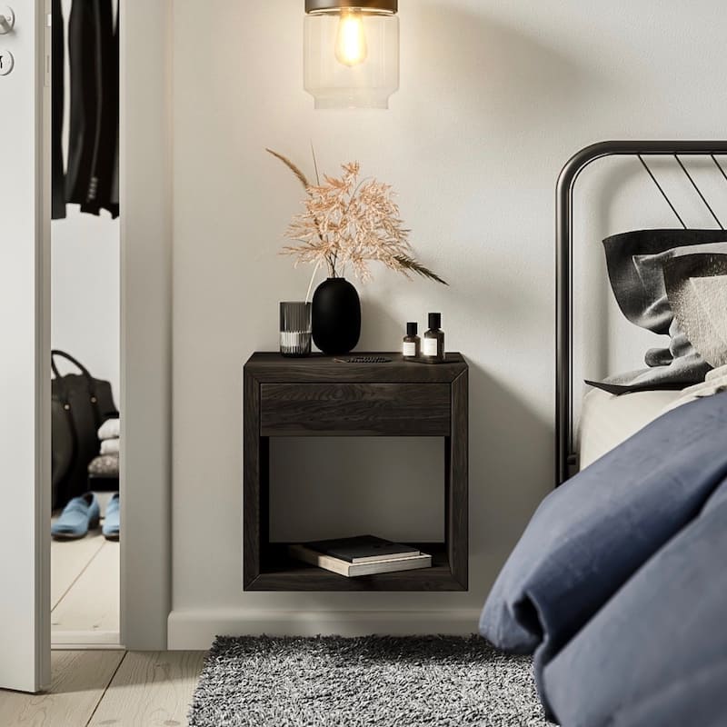 Scandinavian Solid Wood Floating Nightstand with a Drawer, Bedside Table - 1-drawer