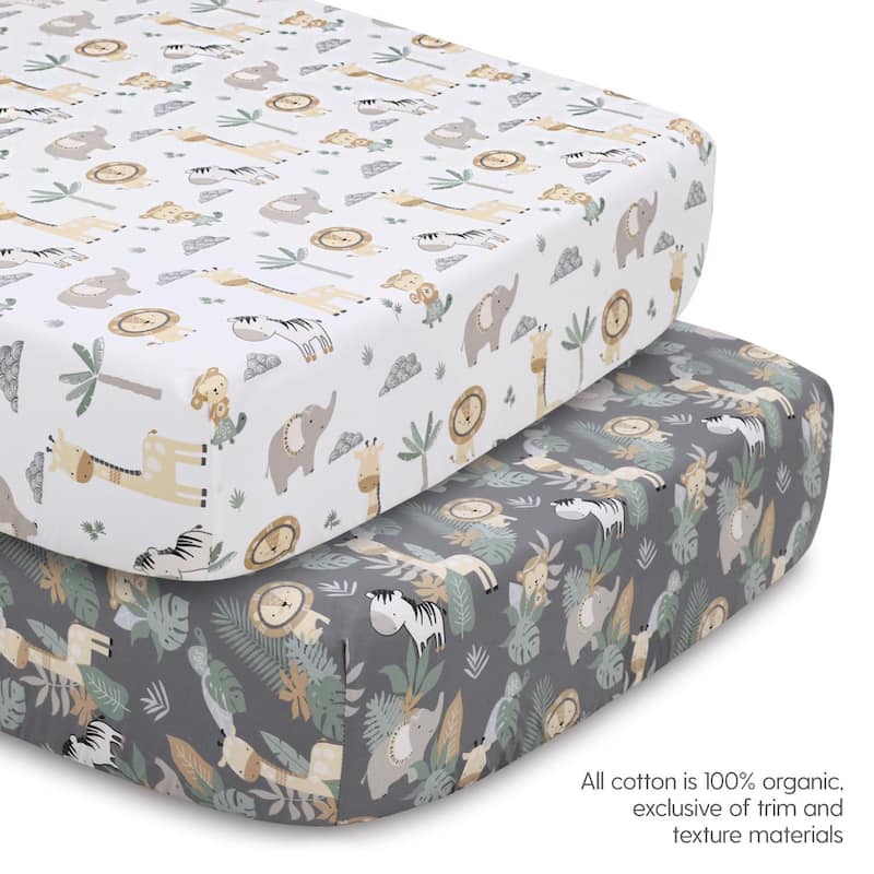 The Peanutshell Organic Cotton Crib Bedding Set for Baby Boys or Girls, Safari Serenity, 4 Pieces