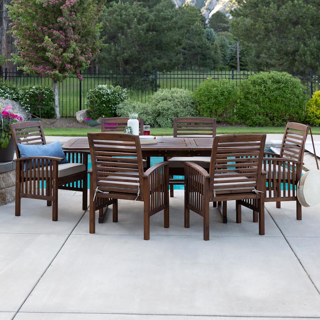 Walker Edison Surfside 7-Piece Acacia Outdoor Extension Dining Set - 55-79 x 35 x 30h