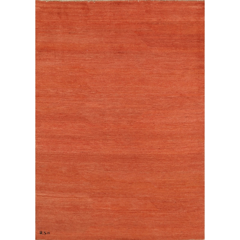 Orange Modern Gabbeh Oriental Area Rug Hand-Knotted Wool Carpet - 4'11" x 6'7"