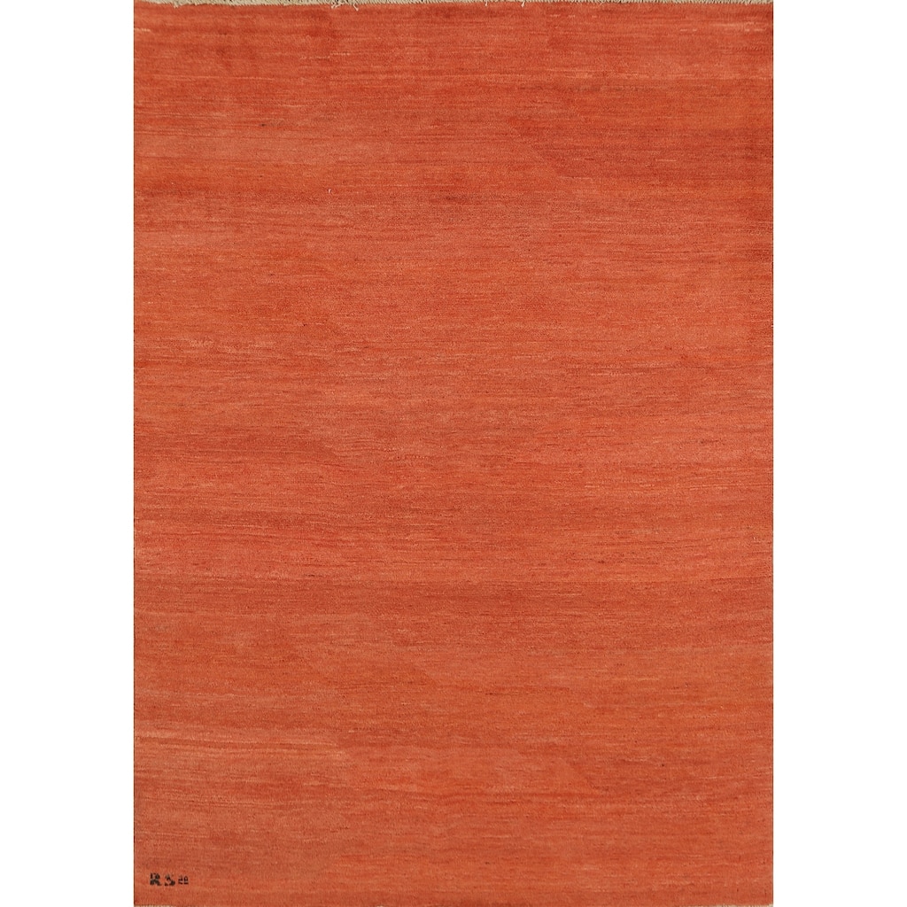 Orange Modern Gabbeh Oriental Area Rug Hand-Knotted Wool Carpet - 4'11" x 6'7"