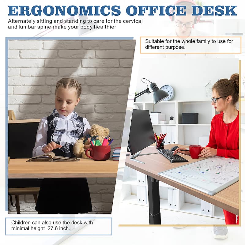 Futzca Height Adjustable Electric Standing Desk Sit Stand Computer Stand up Desk with Splice Board(Black)