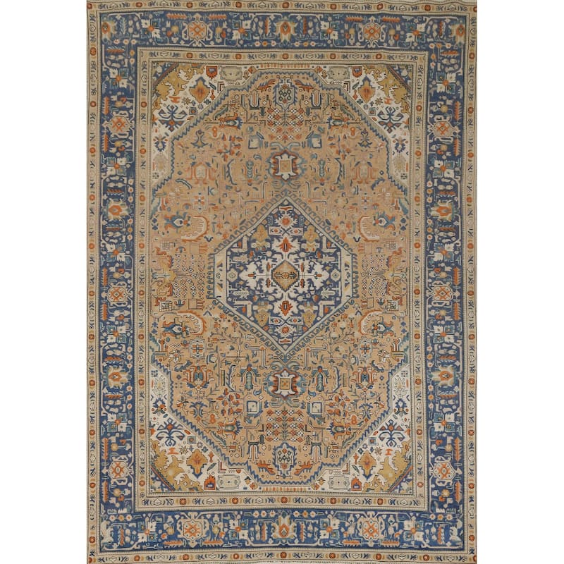 Hand Knotted Oriental 100% Wool Carpet Traditional Geometric Brown Tabriz Area Rug - 11' 0'' X 7' 11''