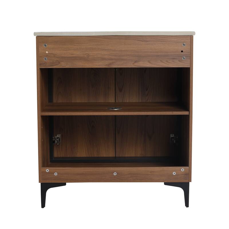 GDFStudio - Levistar Modern Freestanding Bathroom Vanity Cabinet with Ceramic Sink, Soft Close Doors & Metal Tripod - 30"