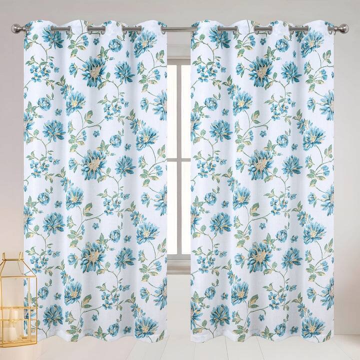 Marie Jacquard Floral Grommet Window Curtain Panel, 54x84 Inches - 54x84 Inches - Royal Blue