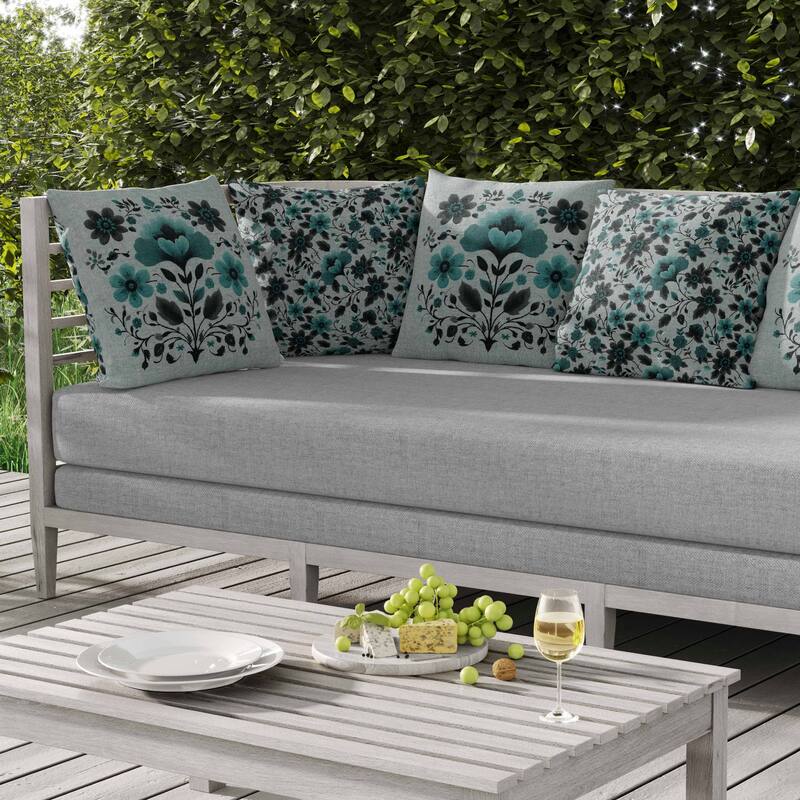 Rajasthan Bloom Indoor/Outdoor Reversible Throw Pillow Teal and Gray