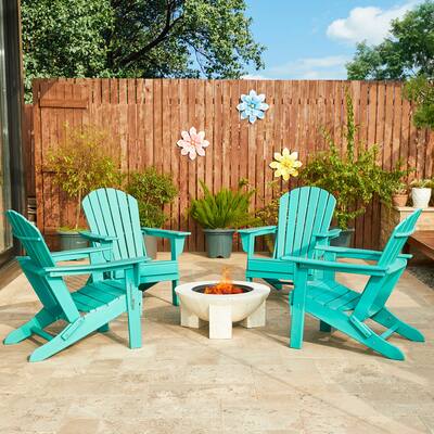 Elm Plus 5-Piece Outdoor Patio Folding Chairs and Fire Pit Set