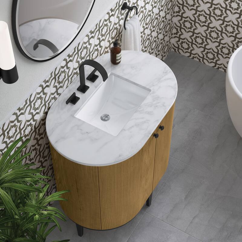 James Martin Vanities Bellamy 36" Single Vanity, Rustic Oak w/ Carrara Marble Top - Carrara Marble