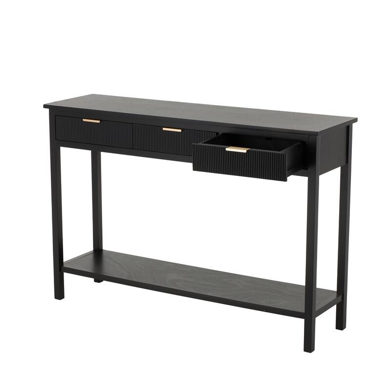 Wooden Handmade 3 Drawers Living Room Console Table with Gold Handles - Black - Roche River Decor