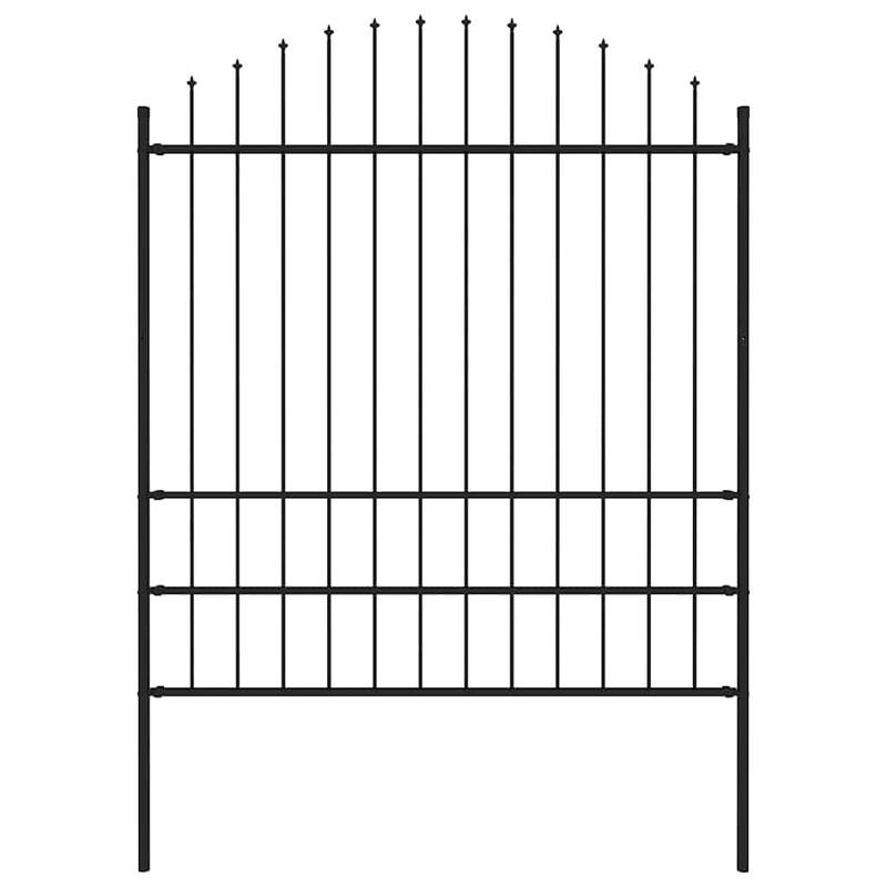 vidaXL Garden Fence with Spear Top Steel 71.3"x29.5"/68.9"/78.7" Black - 1/ 71.3"/ 68.9"-78.7"