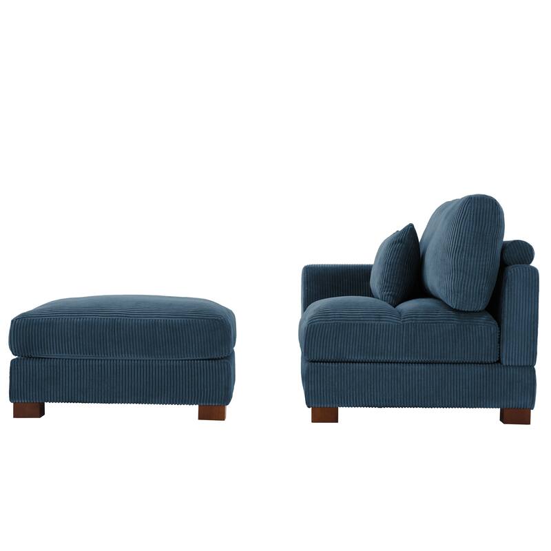 Modern Corduroy Upholstered Sectional Chaise Lounge with Ottoman